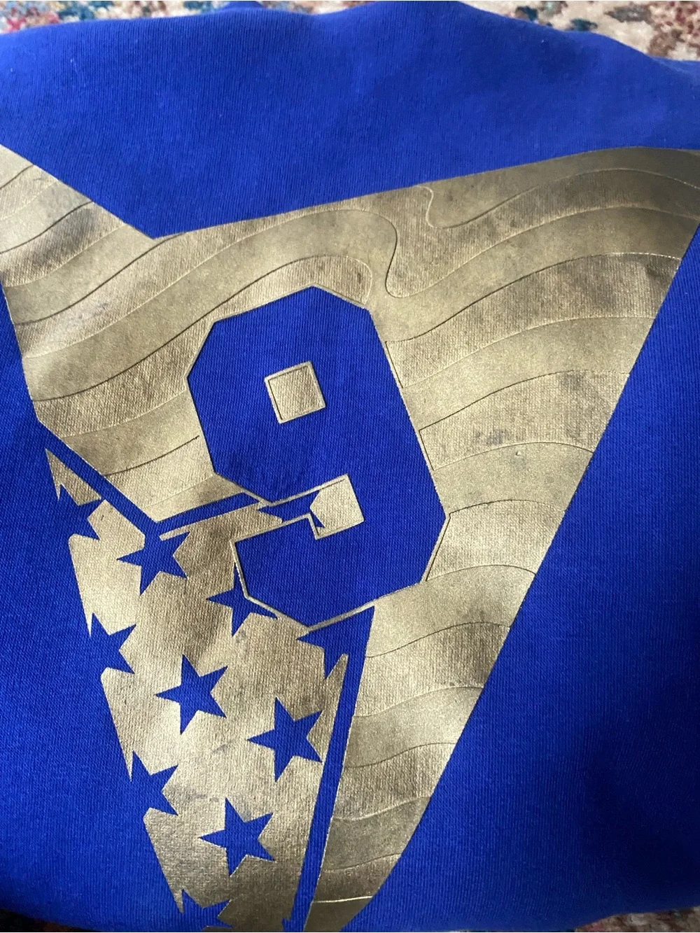 Jordan Royal Blue Hoodie with Metallic Gold Graphic